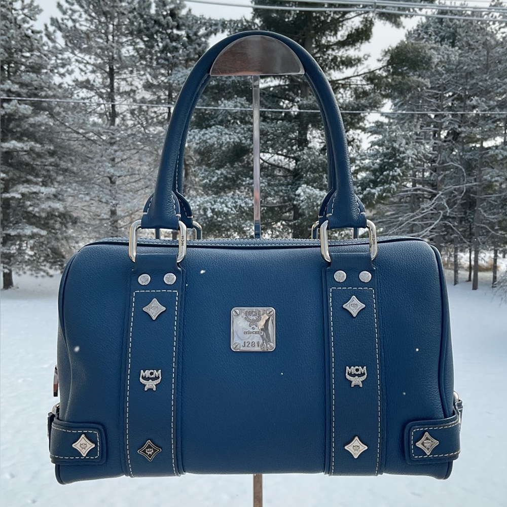 MCM Vintage Blue Leather Boston Bag – EUC!** ✨